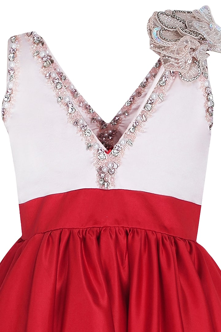 Red Dutch Satin Dress For Girls by Pooja Wang at Pernia's Pop Up Shop