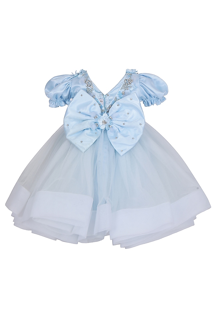 Ice Blue Net Dress For Girls by Pooja Wang at Pernia's Pop Up Shop