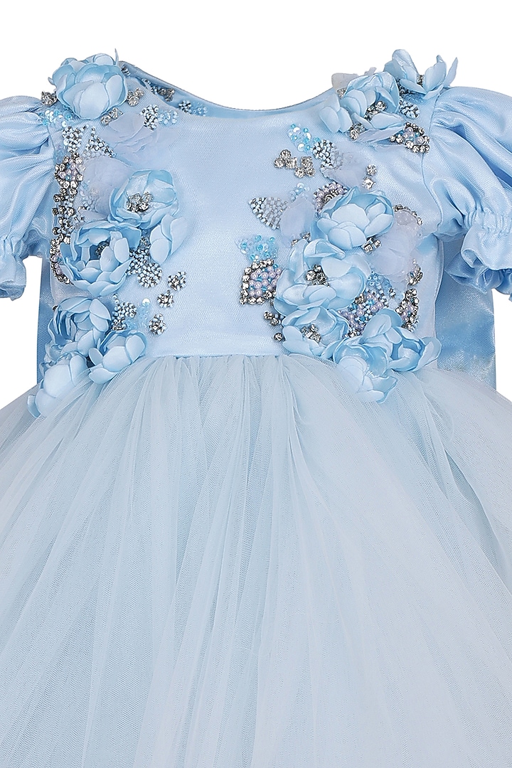 Ice Blue Net Dress For Girls by Pooja Wang at Pernia's Pop Up Shop