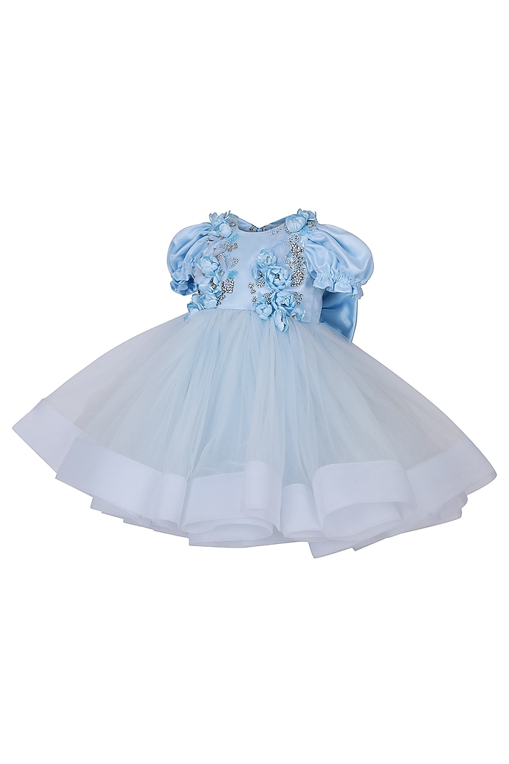 Ice Blue Net Dress For Girls by Pooja Wang at Pernia's Pop Up Shop