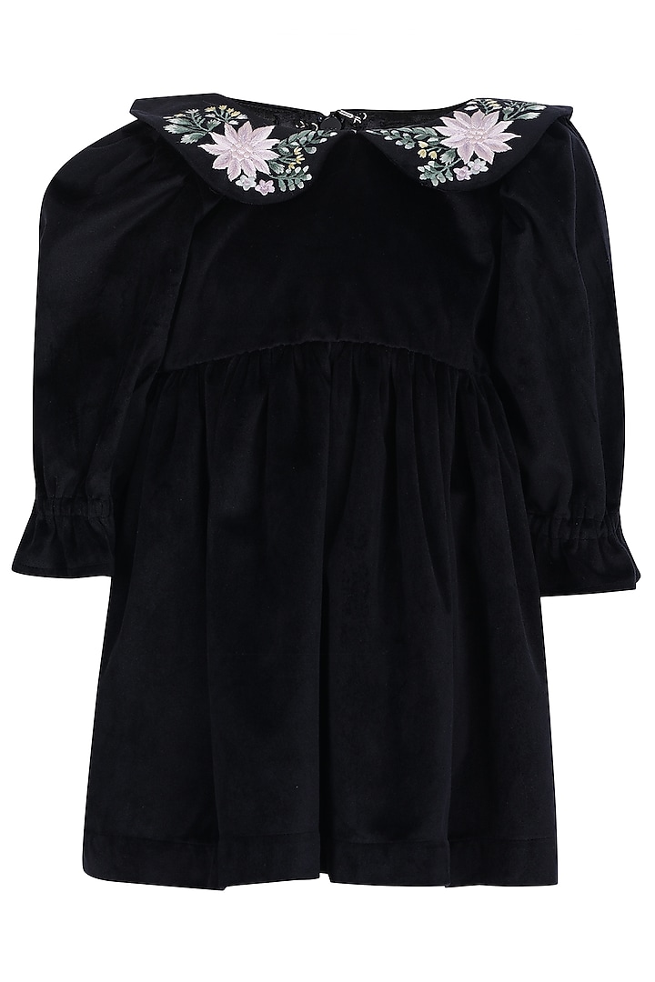 Black Velvet Embroidered Dress For Girls by Pooja Wang at Pernia's Pop Up Shop