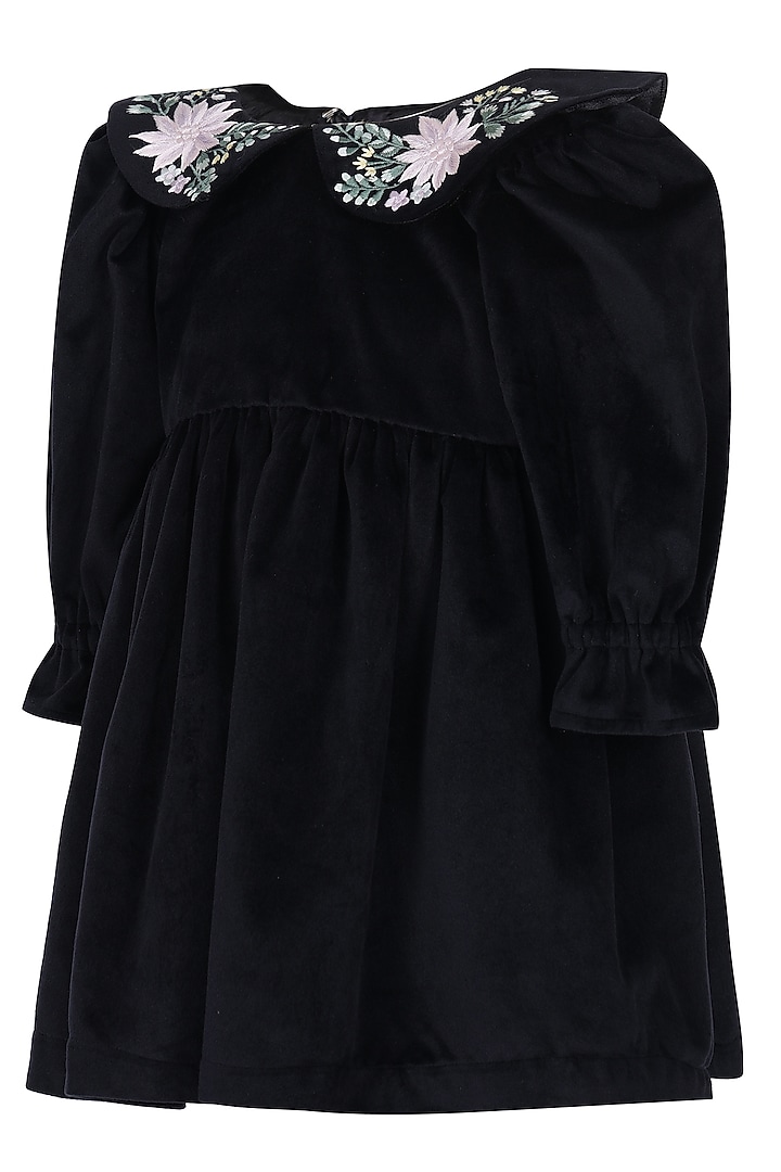 Black Velvet Embroidered Dress For Girls by Pooja Wang at Pernia's Pop Up Shop
