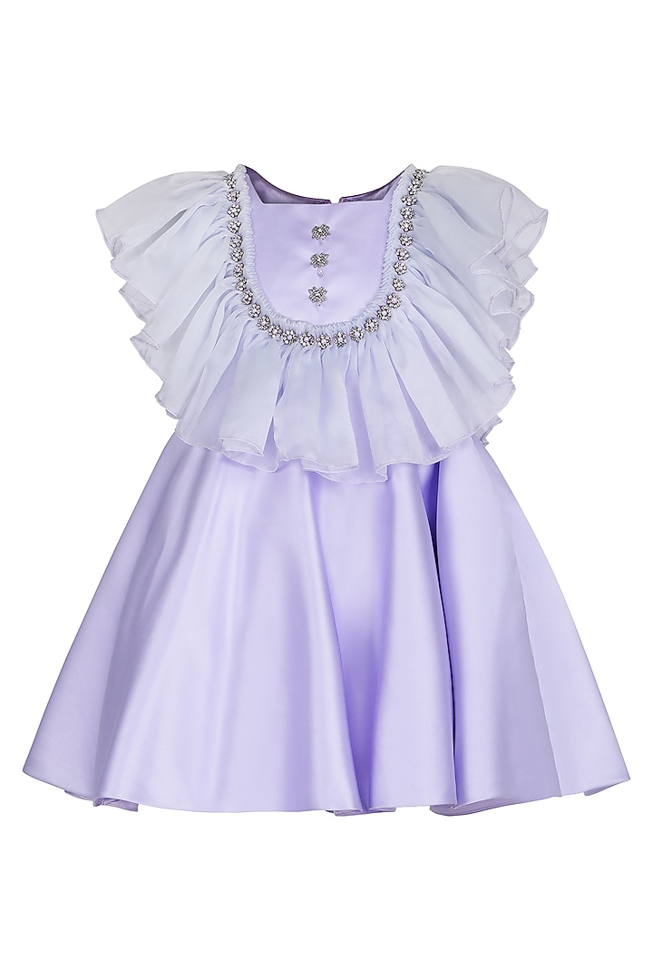 Lavender Dutch Satin Embroidered Dress For Girls by Pooja Wang at Pernia's Pop Up Shop