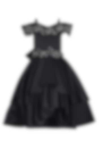 Black Dutch Satin Embellished Off-Shoulder Dress For Girls by Pooja Wang at Pernia's Pop Up Shop