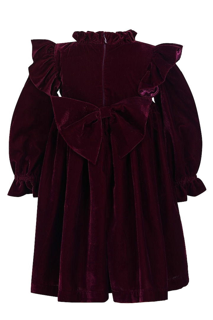 Maroon Velvet Embroidered Dress For Boys by Pooja Wang at Pernia's Pop Up Shop