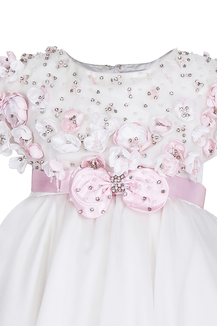 White Organza Tissue Embellished Dress For Girls by Pooja Wang at Pernia's Pop Up Shop