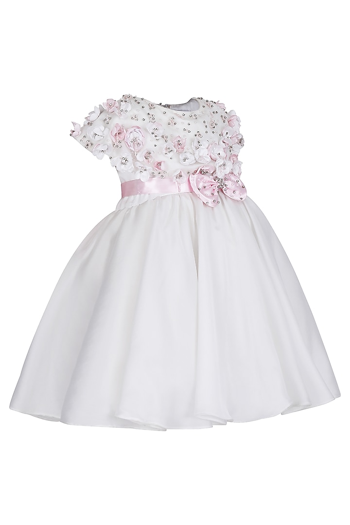White Organza Tissue Embellished Dress For Girls by Pooja Wang at Pernia's Pop Up Shop