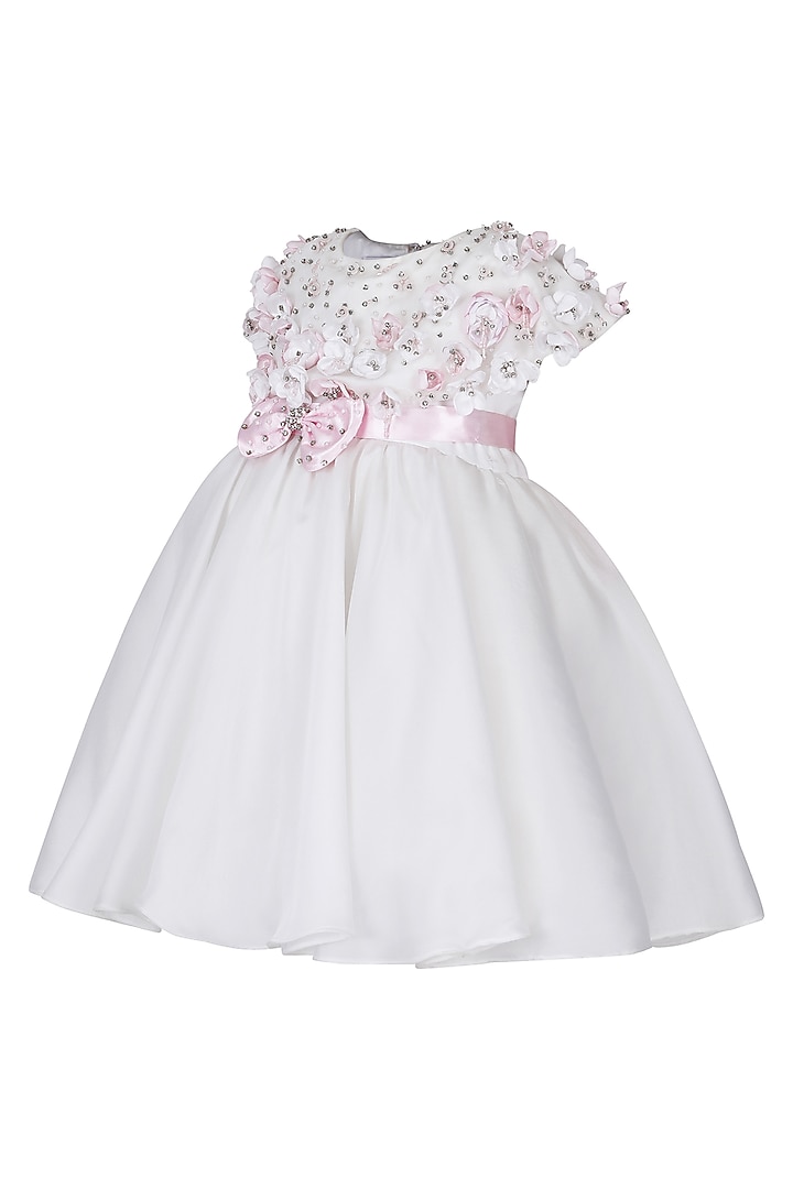 White Organza Tissue Embellished Dress For Girls by Pooja Wang at Pernia's Pop Up Shop