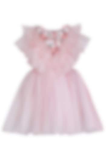 Onion Pink Organza Tissue Embellished Dress For Girls by Pooja Wang at Pernia's Pop Up Shop