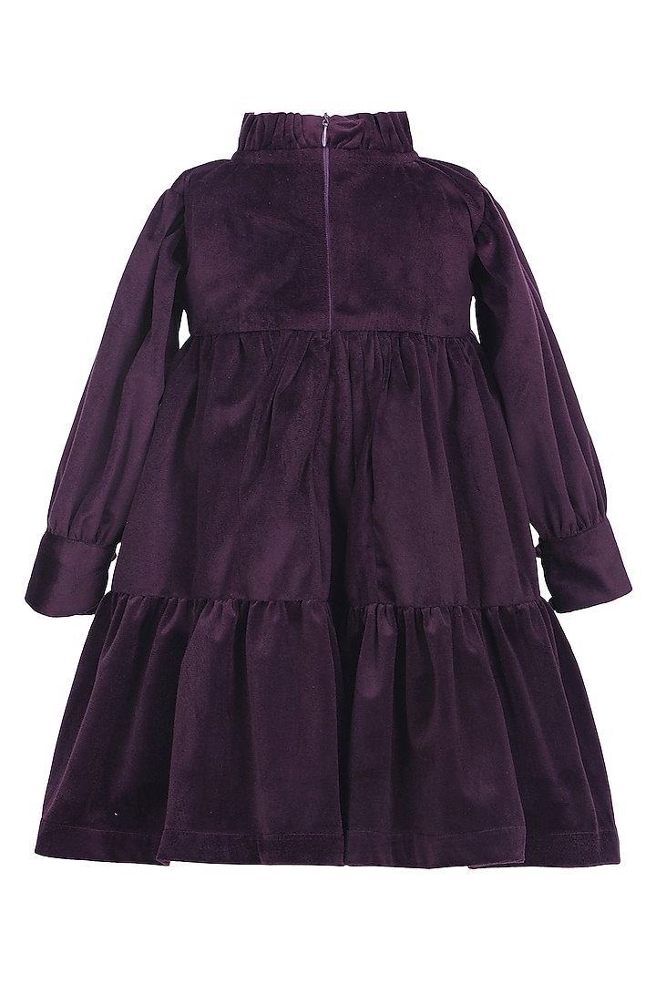 Purple Velvet Embroidered Dress For Girls by Pooja Wang at Pernia's Pop Up Shop