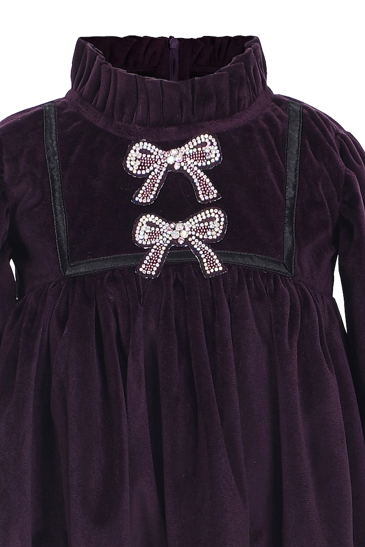 Purple Velvet Embroidered Dress For Girls by Pooja Wang at Pernia's Pop Up Shop
