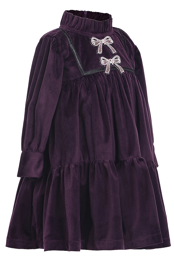 Purple Velvet Embroidered Dress For Girls by Pooja Wang at Pernia's Pop Up Shop