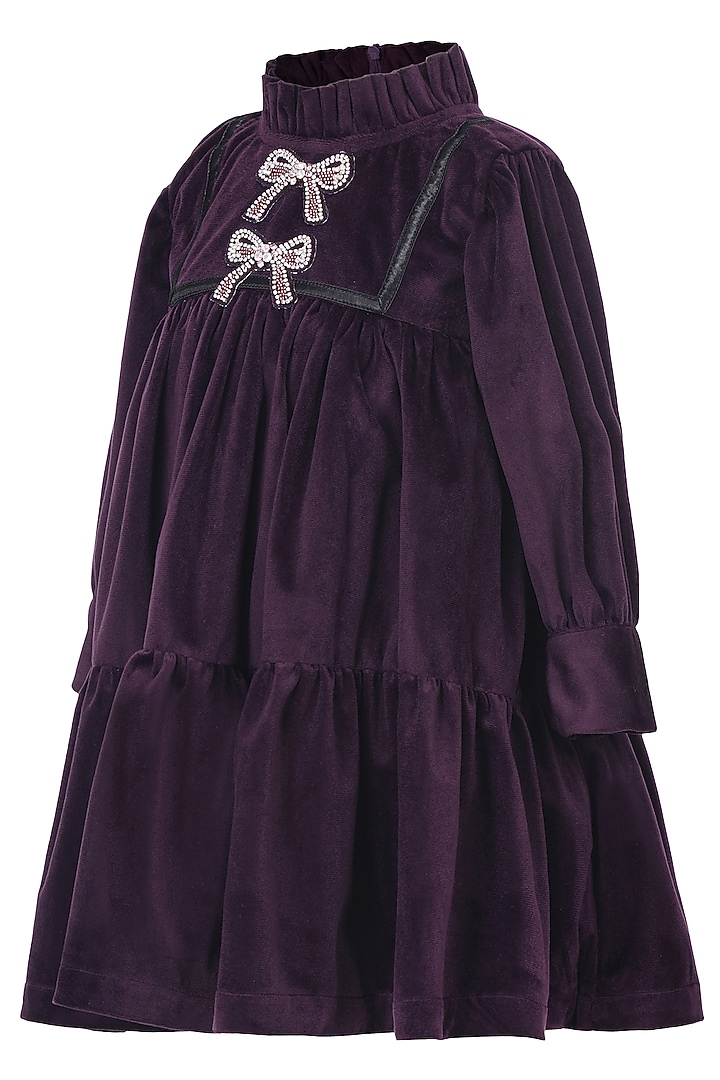 Purple Velvet Embroidered Dress For Girls by Pooja Wang at Pernia's Pop Up Shop