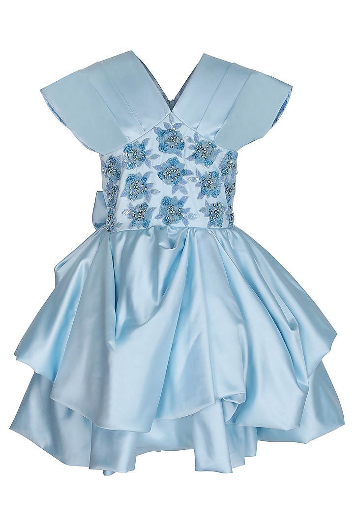 Ice Blue Dutch Satin Embellished Dress For Girls by Pooja Wang at Pernia's Pop Up Shop