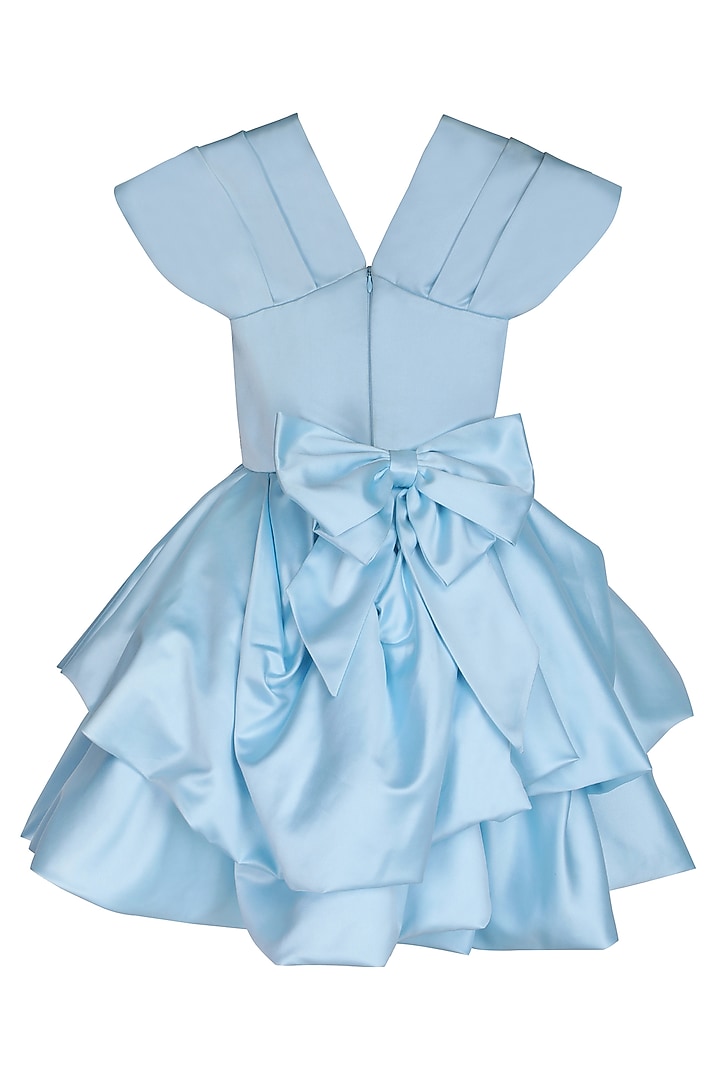 Ice Blue Dutch Satin Embellished Dress For Girls by Pooja Wang at Pernia's Pop Up Shop