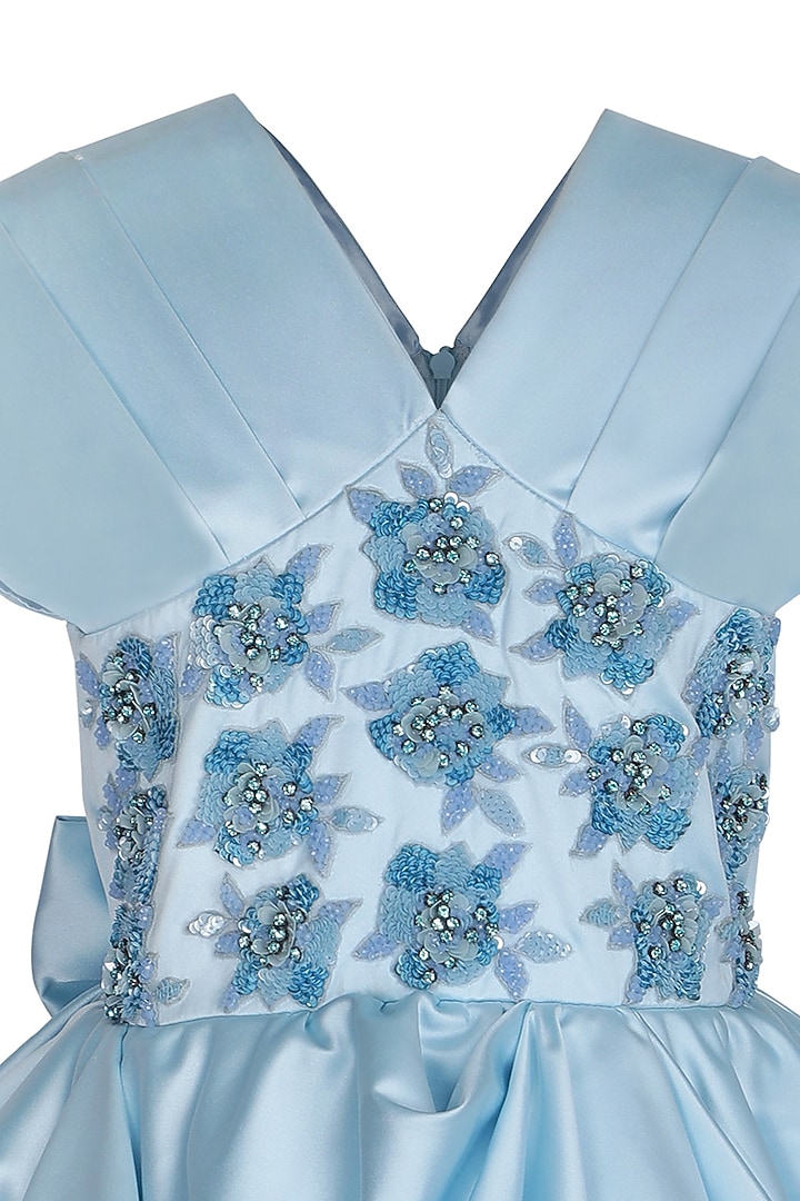 Ice Blue Dutch Satin Embellished Dress For Girls by Pooja Wang at Pernia's Pop Up Shop