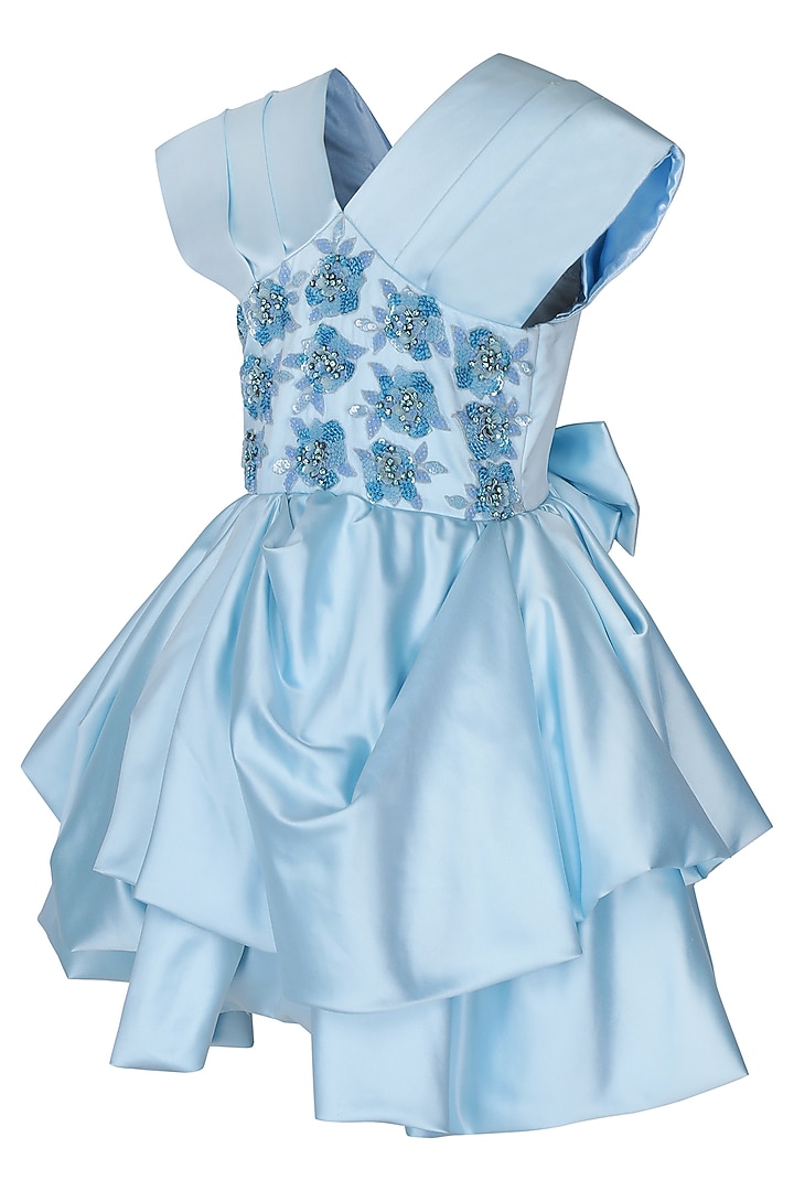 Ice Blue Dutch Satin Embellished Dress For Girls by Pooja Wang at Pernia's Pop Up Shop