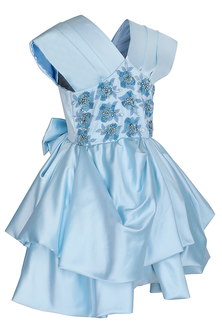 Ice Blue Dutch Satin Embellished Dress For Girls by Pooja Wang at Pernia's Pop Up Shop