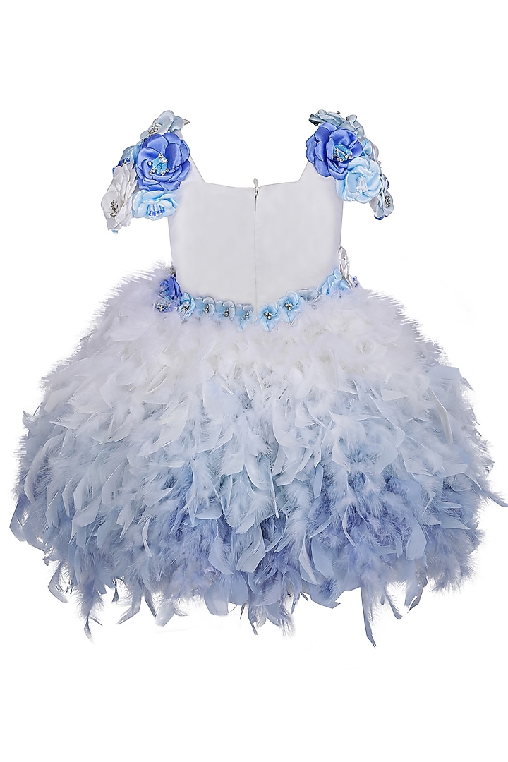 Ice Blue Feather & Dutch Satin Embellished Dress For Girls by Pooja Wang at Pernia's Pop Up Shop