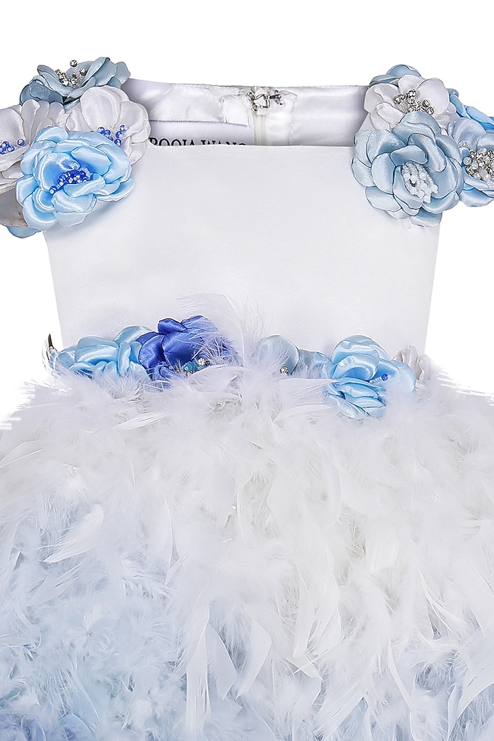 Ice Blue Feather & Dutch Satin Embellished Dress For Girls by Pooja Wang at Pernia's Pop Up Shop