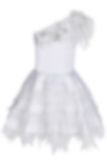 White Dutch Satin Embellished Dress For Girls by Pooja Wang at Pernia's Pop Up Shop