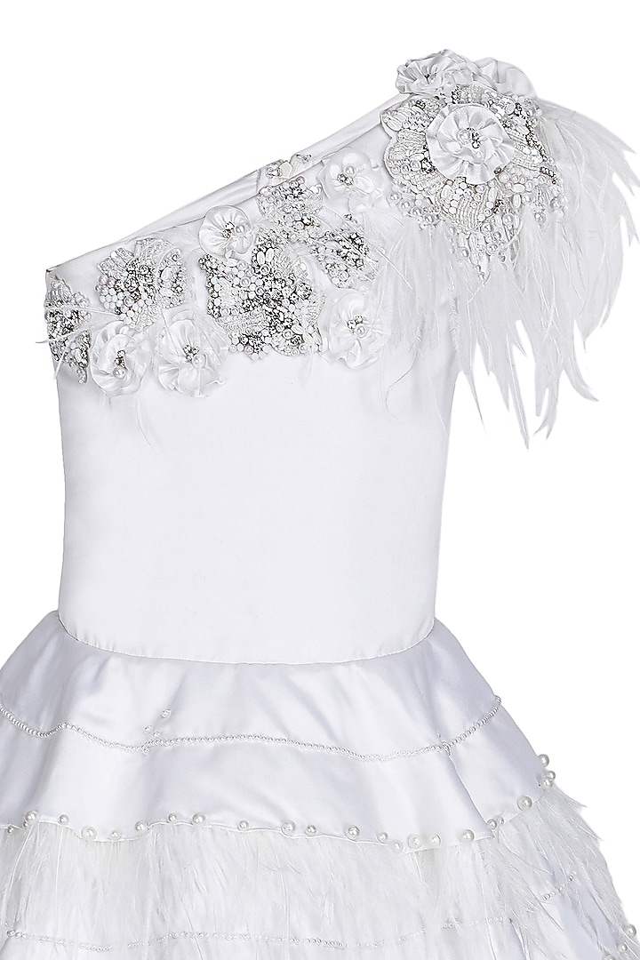 White Dutch Satin Embellished Dress For Girls by Pooja Wang at Pernia's Pop Up Shop