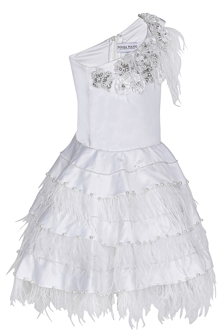 White Dutch Satin Embellished Dress For Girls by Pooja Wang at Pernia's Pop Up Shop