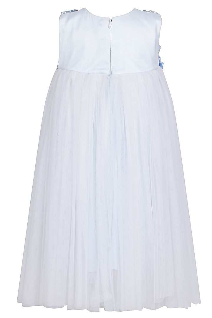 Ice Blue Soft Net Embellished Dress For Girls by Pooja Wang at Pernia's Pop Up Shop
