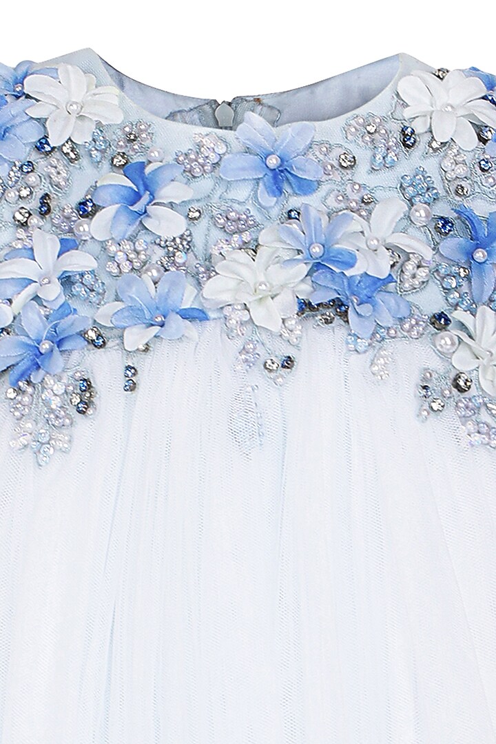 Ice Blue Soft Net Embellished Dress For Girls by Pooja Wang at Pernia's Pop Up Shop