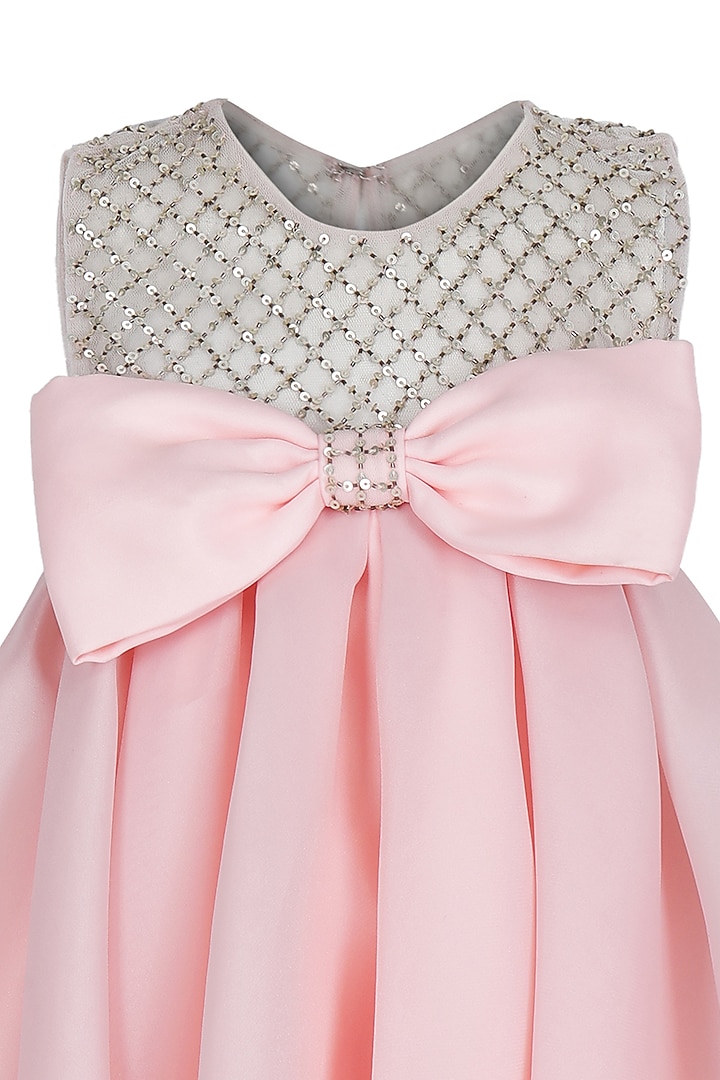 Peach Organza Tissue Embellished Dress For Girls by Pooja Wang at Pernia's Pop Up Shop