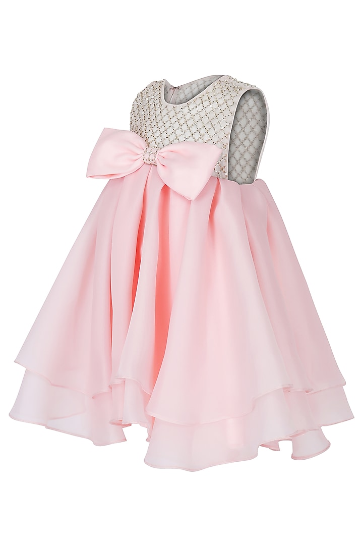 Peach Organza Tissue Embellished Dress For Girls by Pooja Wang at Pernia's Pop Up Shop
