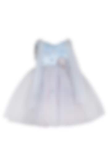 Ice Blue Net Embellished Dress For Girls by Pooja Wang at Pernia's Pop Up Shop