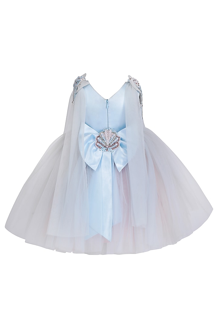Ice Blue Net Embellished Dress For Girls by Pooja Wang at Pernia's Pop Up Shop