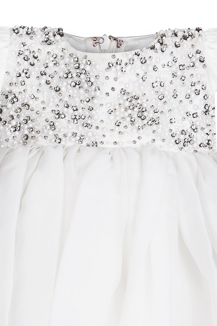 White Organza Tissue Embellished Dress For Girls by Pooja Wang at Pernia's Pop Up Shop