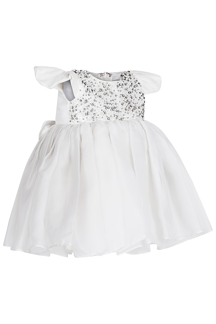 White Organza Tissue Embellished Dress For Girls by Pooja Wang at Pernia's Pop Up Shop