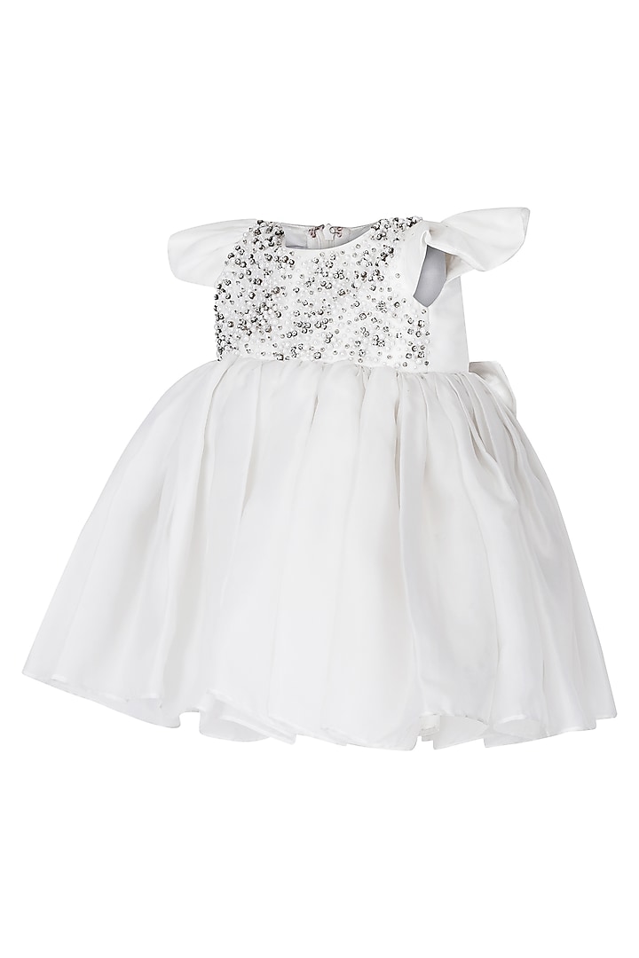 White Organza Tissue Embellished Dress For Girls by Pooja Wang at Pernia's Pop Up Shop