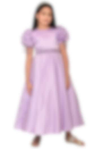 Lavender Dutch Satin Embellished Gown For Girls by Pooja Wang at Pernia's Pop Up Shop