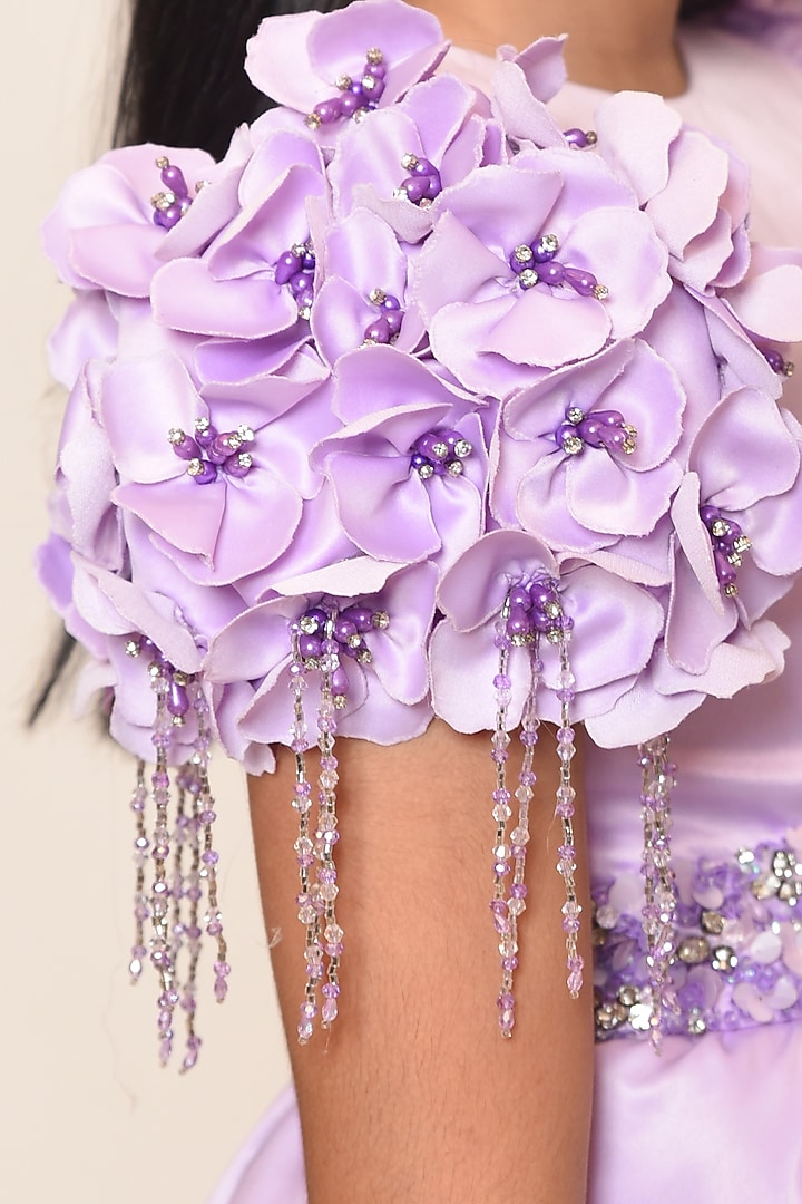Lavender Dutch Satin Embellished Gown For Girls by Pooja Wang at Pernia's Pop Up Shop