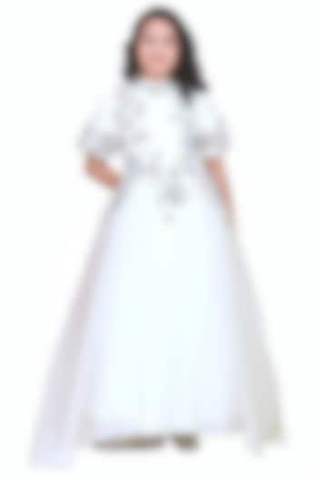 White Organza Tissue Embellished Gown For Girls by Pooja Wang at Pernia's Pop Up Shop