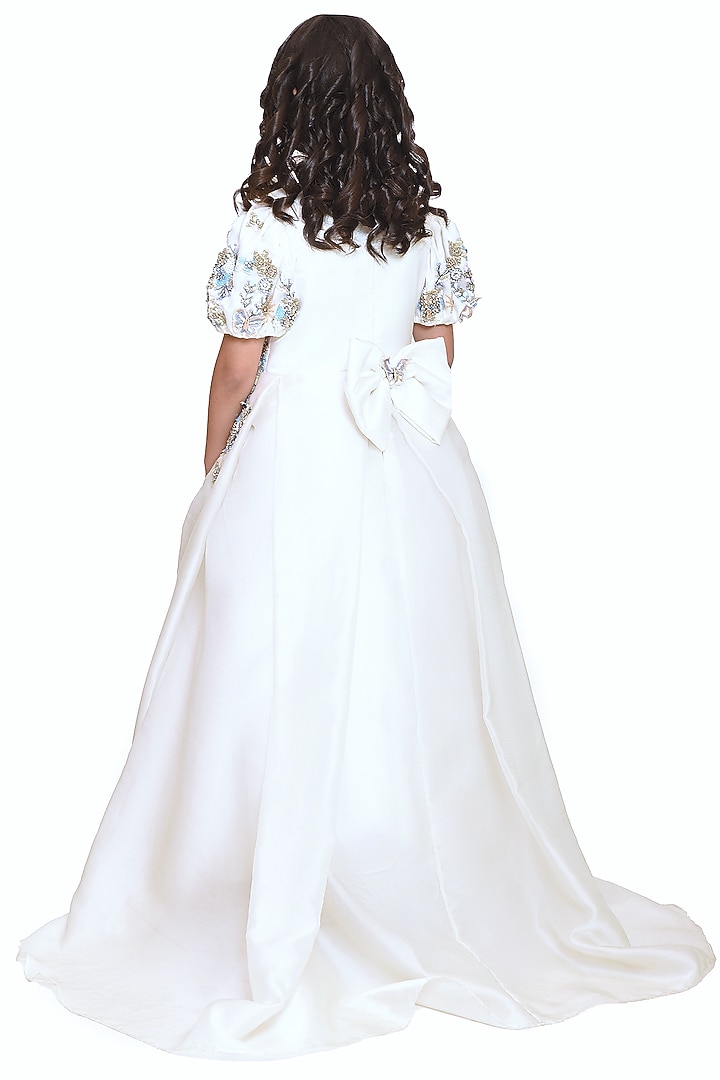 White Organza Tissue Embellished Gown For Girls by Pooja Wang at Pernia's Pop Up Shop