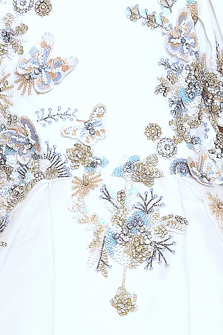 White Organza Tissue Embellished Gown For Girls by Pooja Wang at Pernia's Pop Up Shop