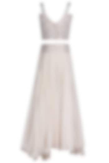 Champagne Georgette Embroidered Lehenga Set For Girls by Pooja Wang at Pernia's Pop Up Shop