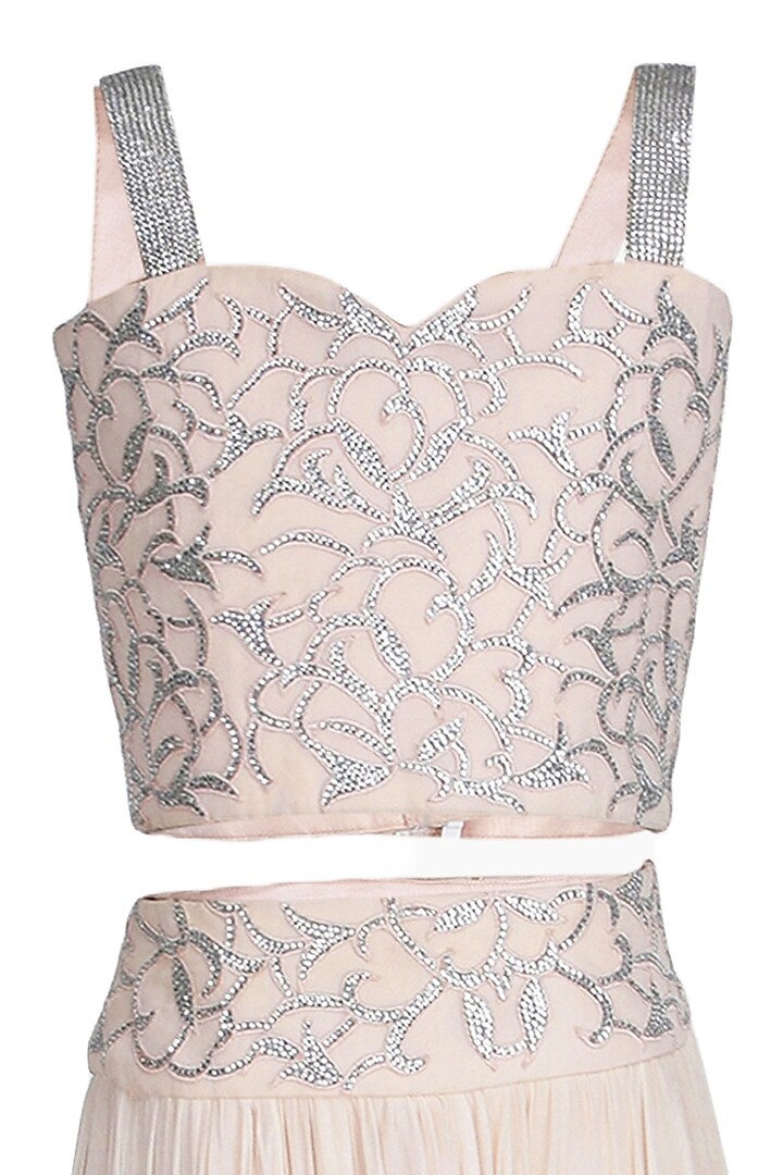 Champagne Georgette Embroidered Lehenga Set For Girls by Pooja Wang at Pernia's Pop Up Shop