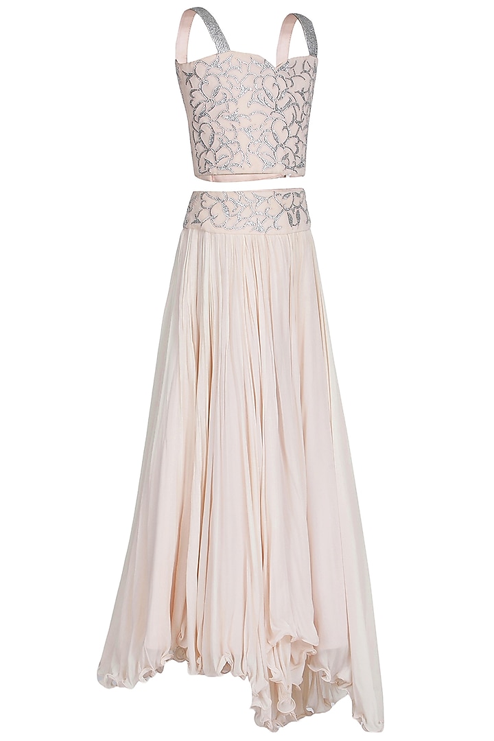 Champagne Georgette Embroidered Lehenga Set For Girls by Pooja Wang at Pernia's Pop Up Shop