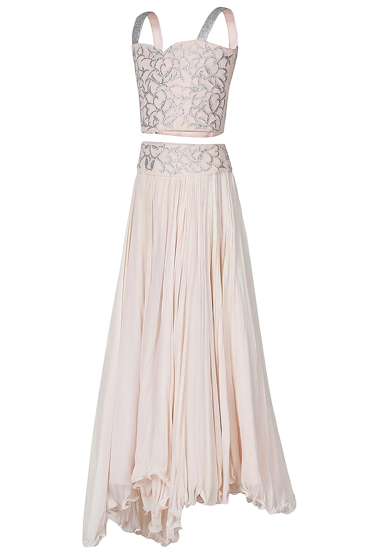 Champagne Georgette Embroidered Lehenga Set For Girls by Pooja Wang at Pernia's Pop Up Shop