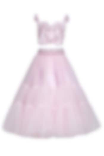 Baby Pink Net Embroidered Lehenga Set For Girls by Pooja Wang at Pernia's Pop Up Shop