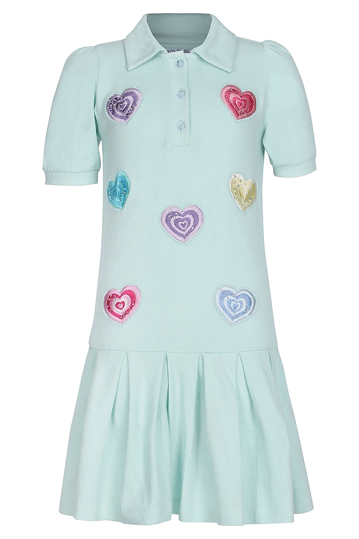 Sea Green Polo Embroidered Dress For Girls by Pooja Wang at Pernia's Pop Up Shop