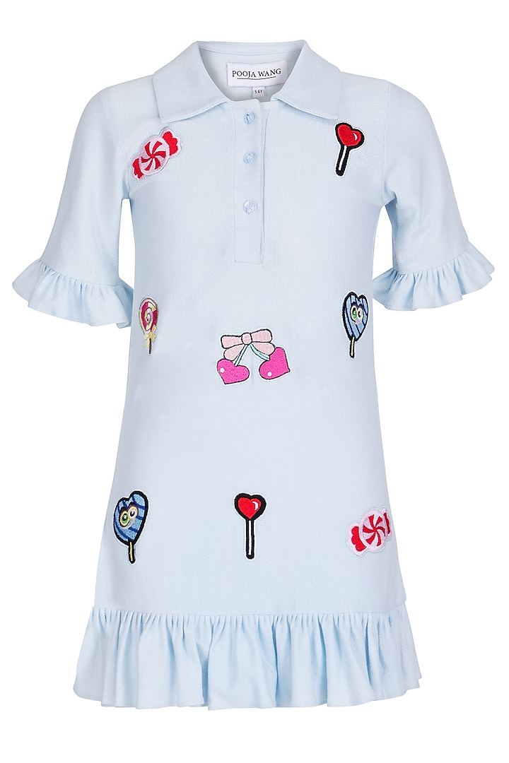 Ice Blue Polo Embroidered Dress For Girls by Pooja Wang at Pernia's Pop Up Shop