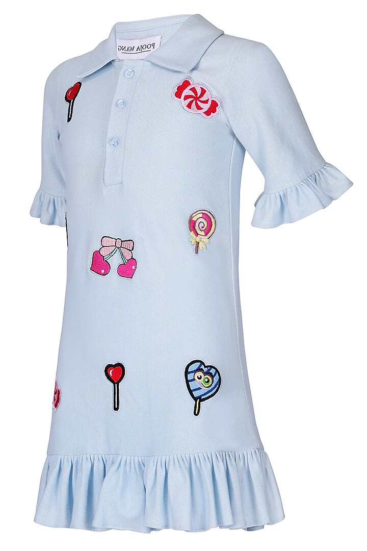 Ice Blue Polo Embroidered Dress For Girls by Pooja Wang at Pernia's Pop Up Shop