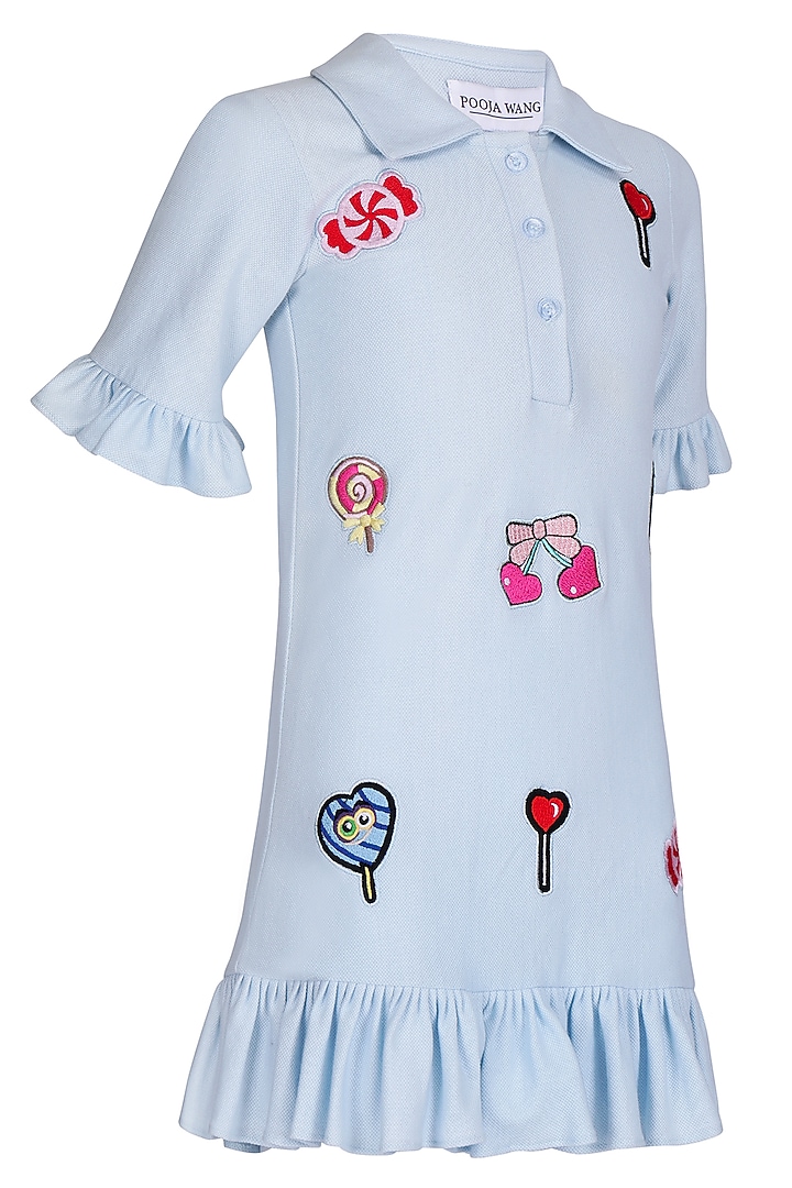 Ice Blue Polo Embroidered Dress For Girls by Pooja Wang at Pernia's Pop Up Shop